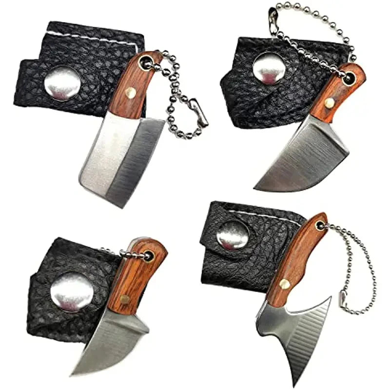 4-Piece EDC Keychain Pocket Knife Set – Steel & Wood Handle EDC Pocket Knife Set Axl 4pcs set