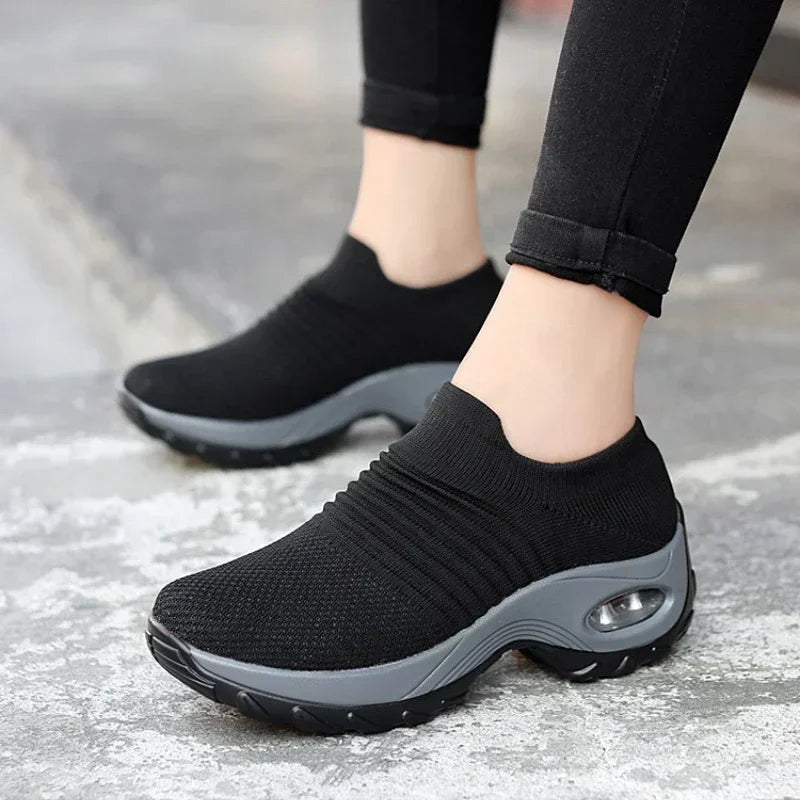 Mesh Slip-On Platform Sneakers – Air Cushion Walking Shoes Platform Slip-On Sneakers Axl