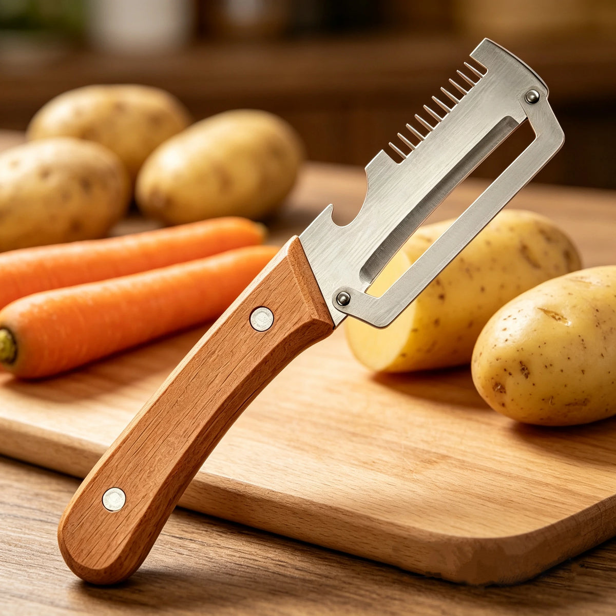 Stainless Steel Fruit & Vegetable Peeler – Wooden Handle Kitchen Peeler Axl