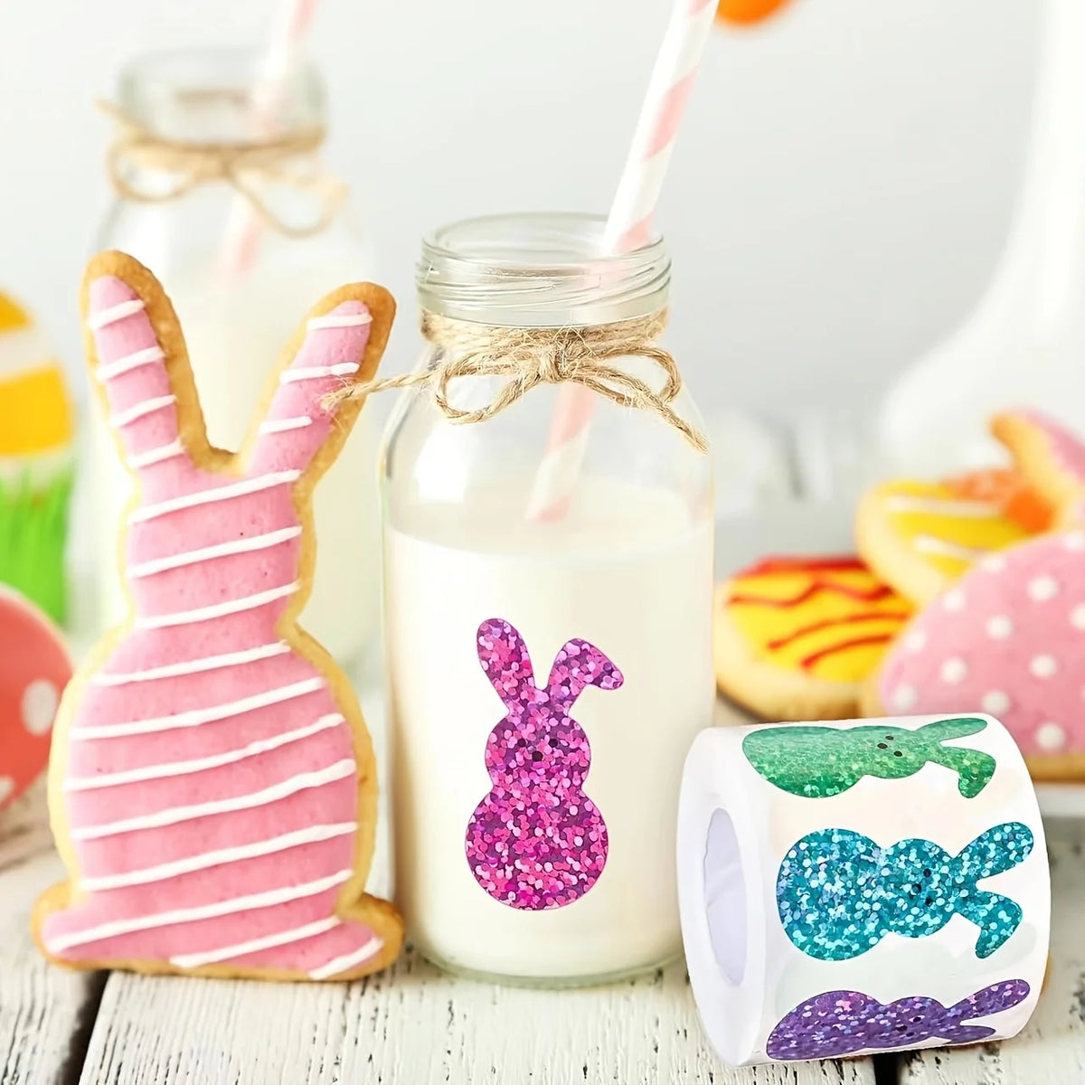 Glitter Bunny Stickers Roll – Sparkle Rabbit Craft Stickers Craft Sticker Roll Axl