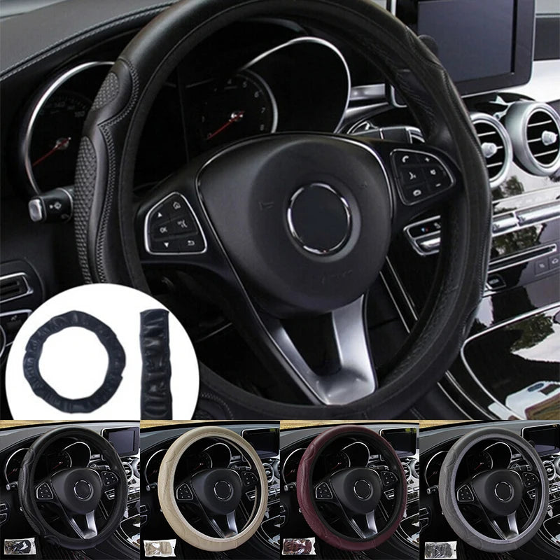 Universal Leather Steering Wheel Cover – Anti-Slip 38cm Steering Wheel Cover Axl