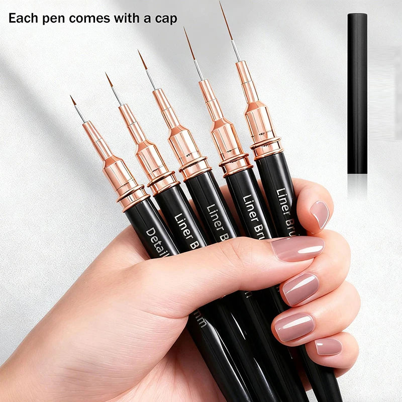 5-Piece Nail Art Liner Brush Set – Fine Detail Manicure Pens Nail Art Brushes Axl