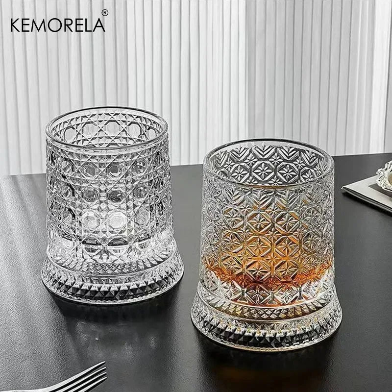 KEMORELA 280ml Rotating Crystal Whiskey Glass with Base Whiskey Glass Axl