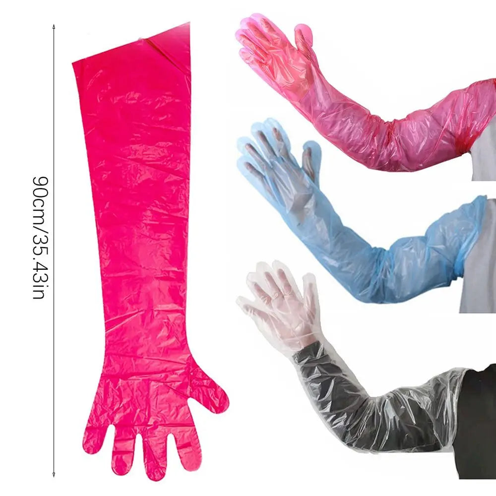 50PCS Disposable Long Arm Vet Gloves – 90cm PE Farm Gloves Veterinary Gloves Axl