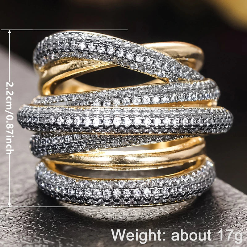 Huitan Multi-Layer Cross Ring – Paved CZ Hip Hop Punk Style Fashion Ring Axl