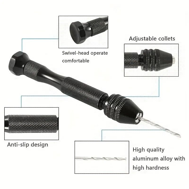 Mini Aluminum Pin Vise & 10-Piece Drill Bit Set for Resin Casting Precision Hand Drill Set Axl