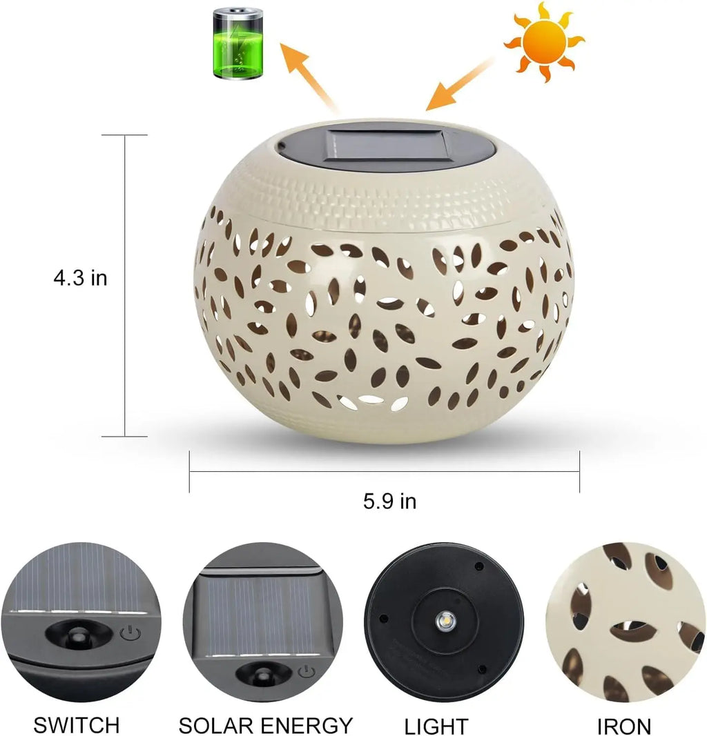 Solar LED Decorative Lantern – Hollowed Metal Outdoor Table Light Solar Garden Lantern Axl