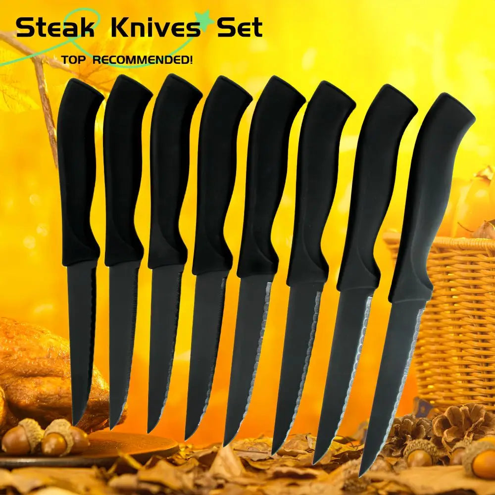 Steak Knife Set 4/6/8 Pcs – German Steel Serrated Black Handle Steak Knife Set Axl