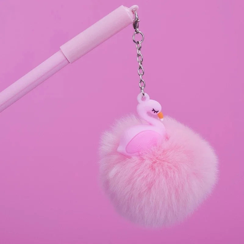 Pink Flamingo Plush Gel Pen – Kawaii School Writing Pen for Girls Novelty Gel Pen Axl