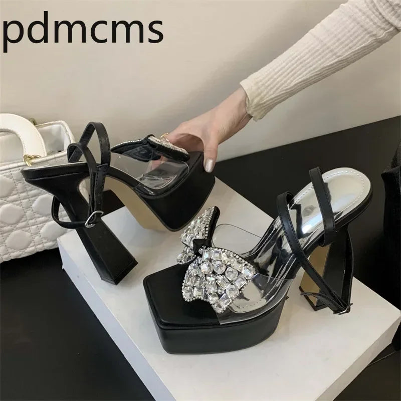 Women's Transparent Butterfly-Knot High Heel Platform Sandals High Heel Sandals Axl