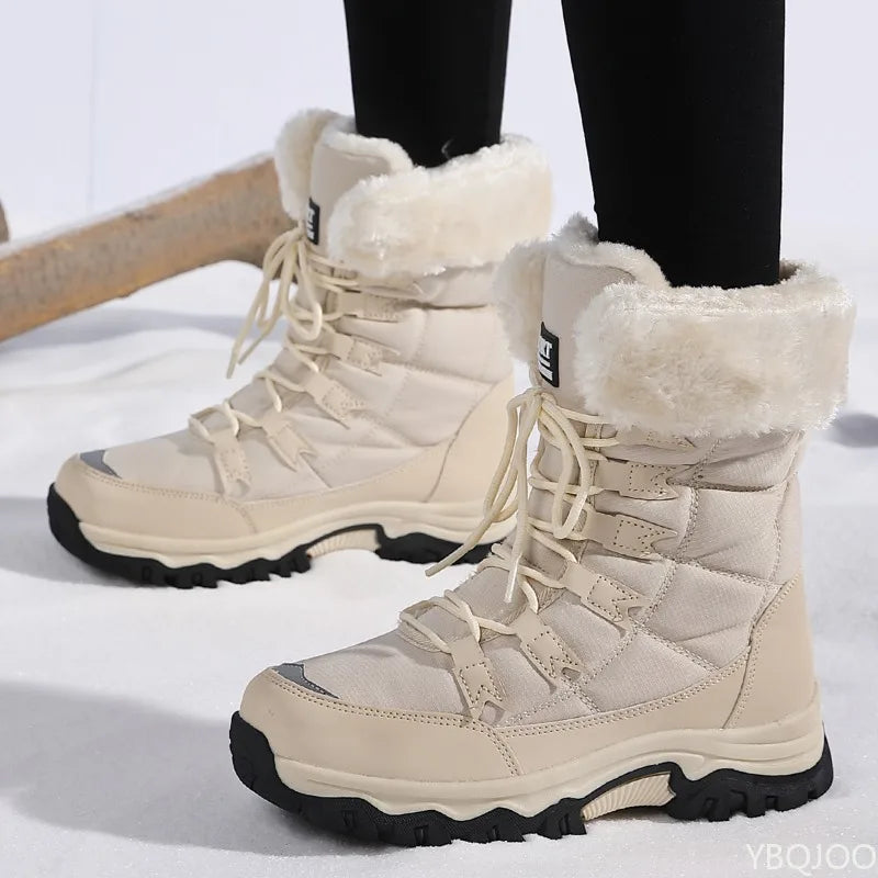 Women's Winter Insulated Ankle Boots – Slip-Resistant Lace-Up Winter Ankle Boots Axl Beige 39