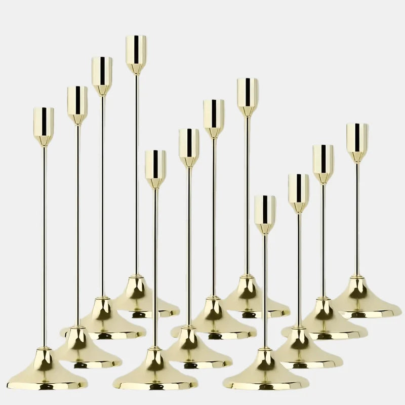 12 Elegant Metal Candle Holders – Wedding & Holiday Decor Metal Candle Holders Axl 12pcs Golden