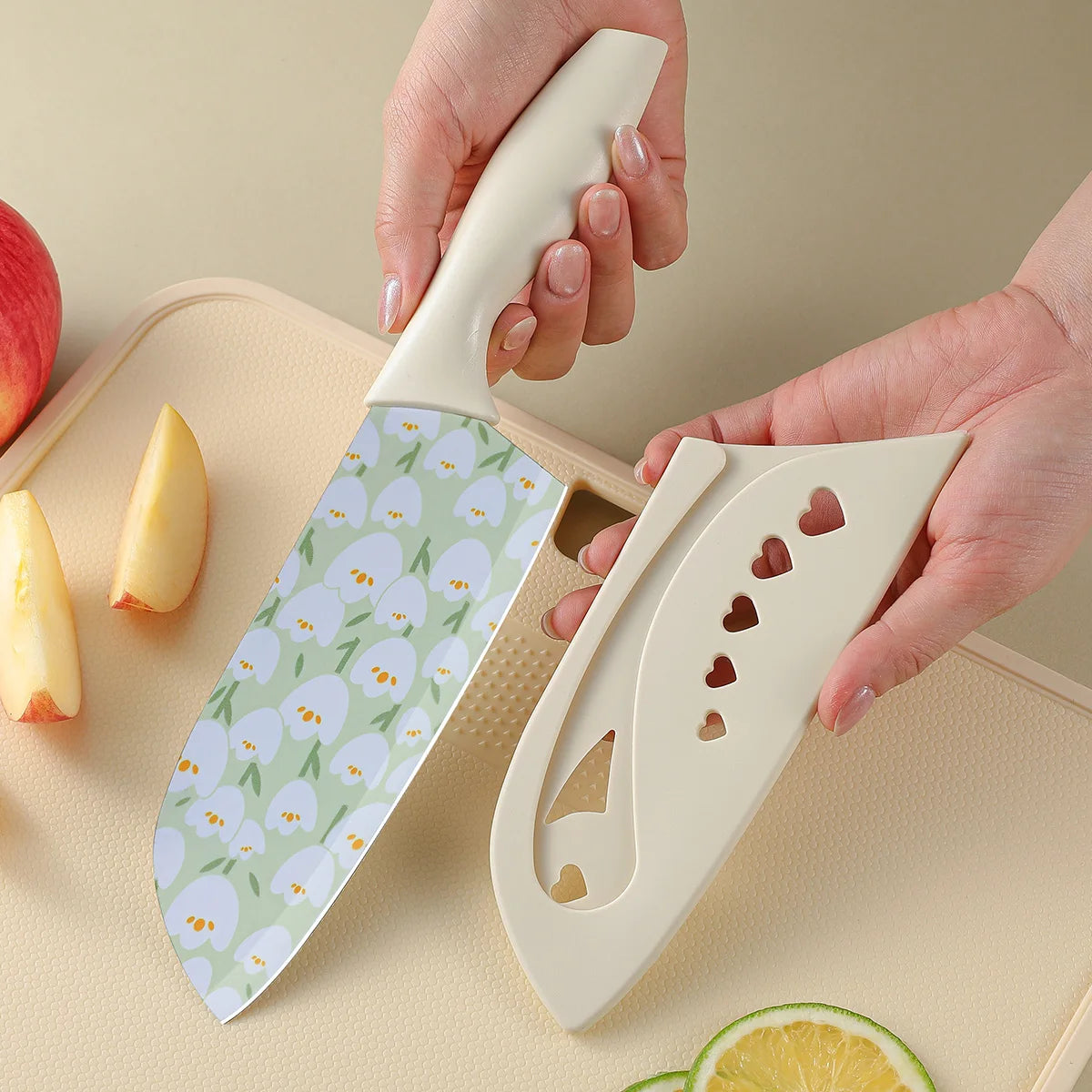 SHENJIU Tulip Print Stainless Steel Kitchen Knife Set – 2 Pc Kitchen Knife Set Axl 1pcs 1