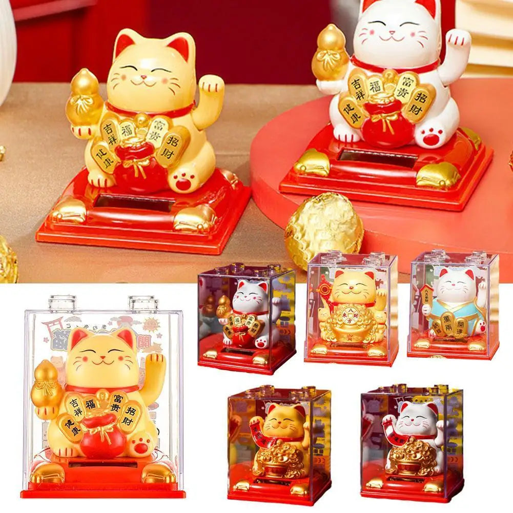 Solar Lucky Cat Figurine – Auto Wave Fortune Cat Ornament Solar Cat Figurine Axl