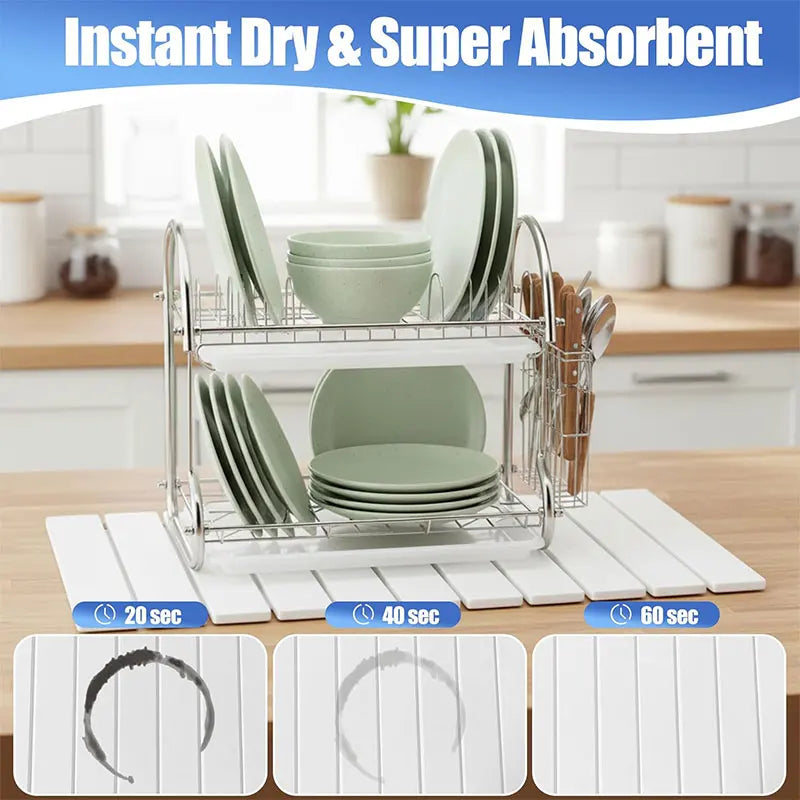 Diatomaceous Earth Dish Drying Mat – Foldable Non-Slip Stone Pad Dish Drying Mat Axl