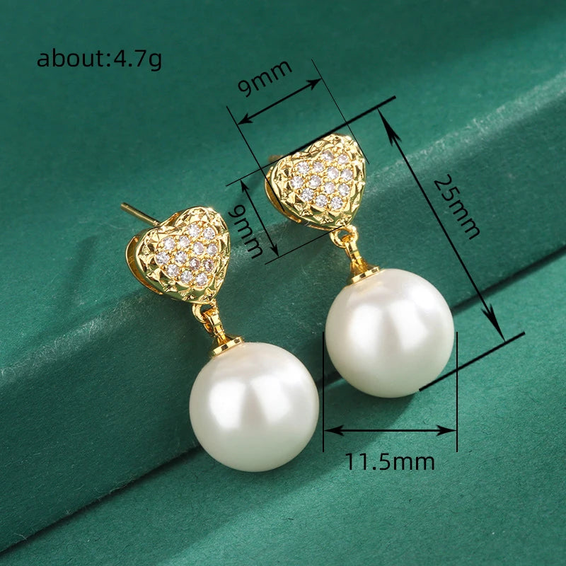 Huitan Pearl Drop Earrings – Heart Cubic Zirconia Women's Jewelry Drop Earrings Axl