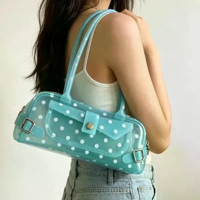 Polka Dot Clear PVC Jelly Tube Bag | Mini Top Handle Shoulder Bag Jelly Shoulder Bag Axl