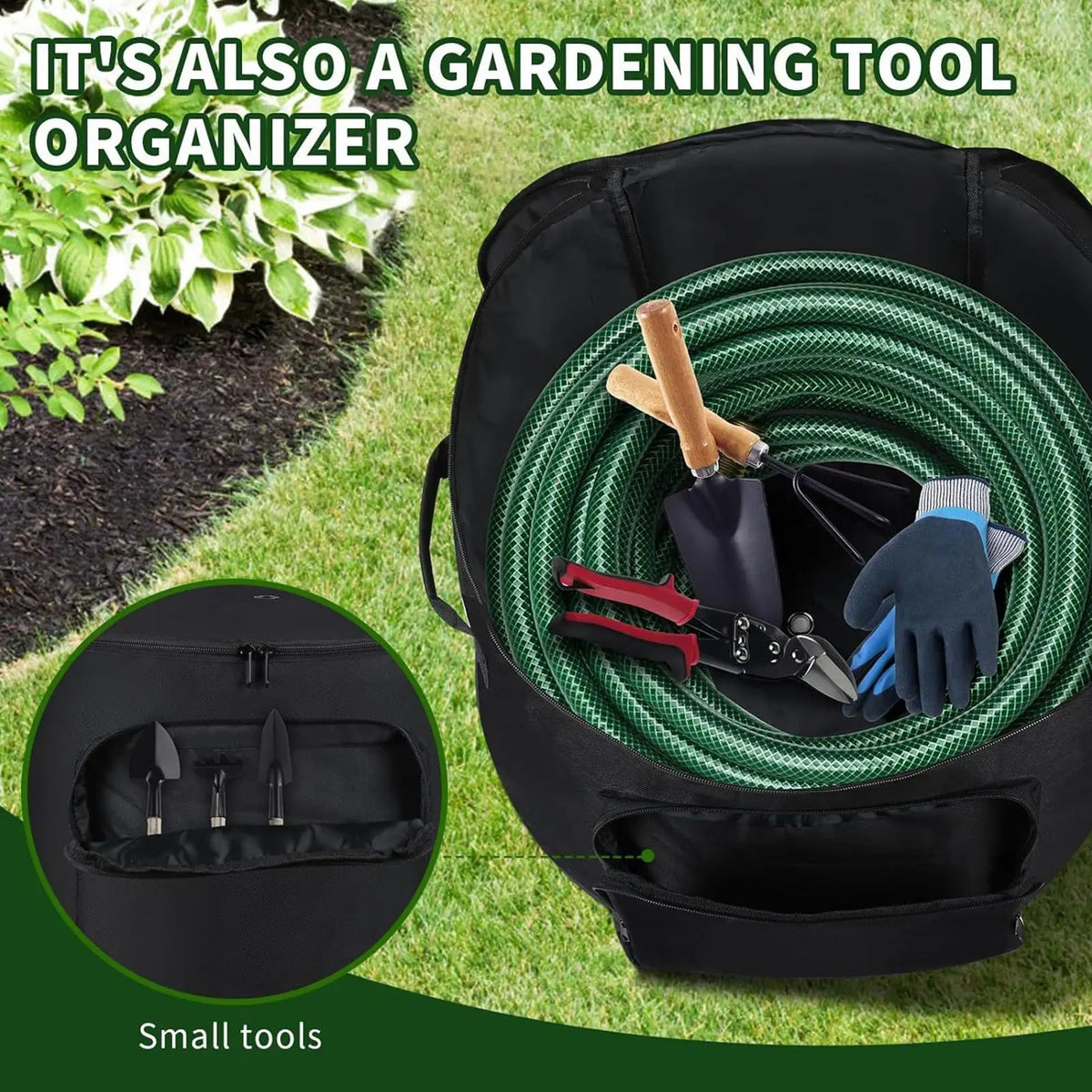 Garden Hose Storage Pot – Weatherproof 150ft Oxford Organizer Hose Storage Pot Axl