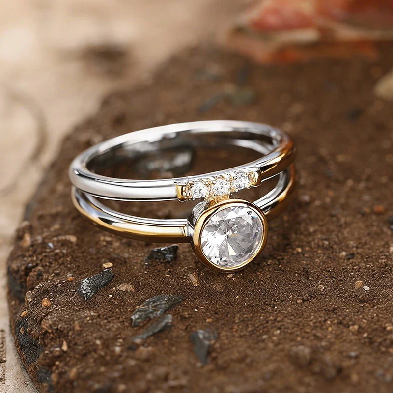 Huitan Two-Tone CZ Ring for Women | Sparkling Party Jewelry Fashion Ring Axl