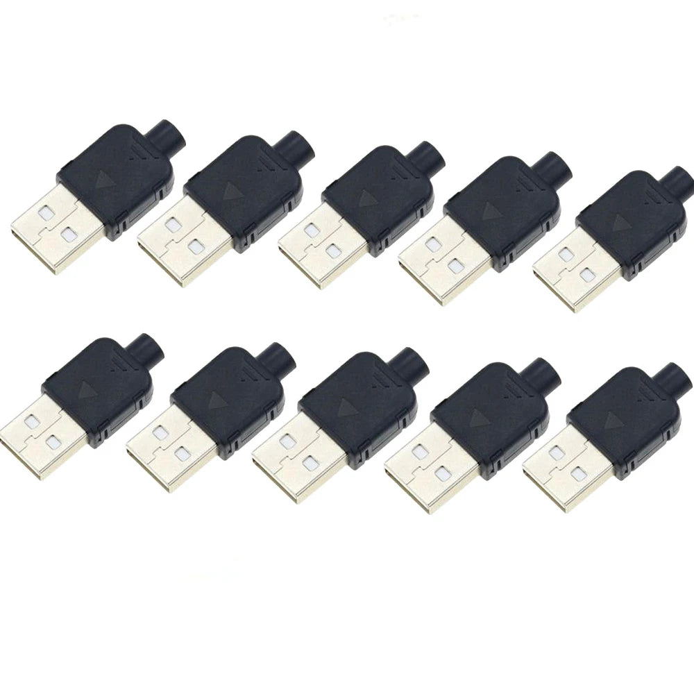 DIY USB 2.0 Type-A Male Connector 4-Pin Plastic Shell – 10 Pack USB Connector Axl Black