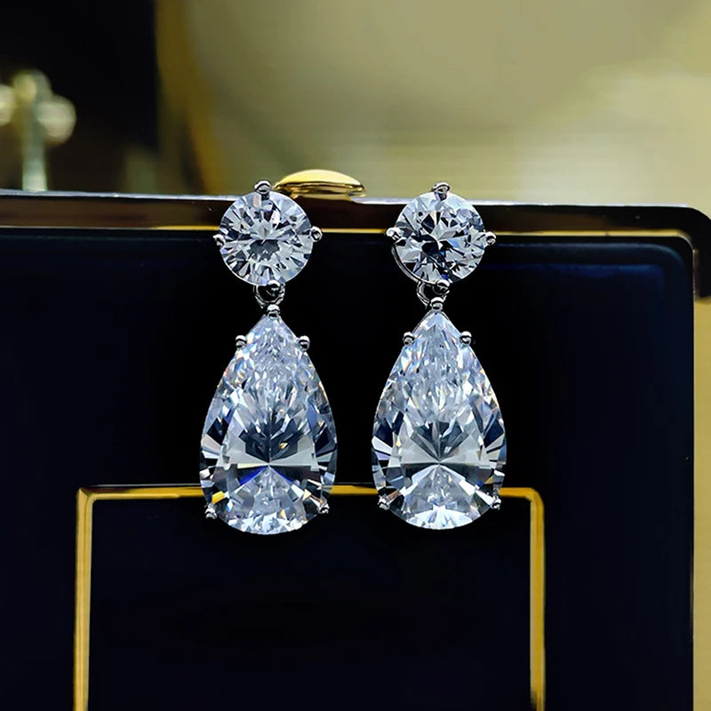 Huitan Waterdrop CZ Drop Earrings – Silver Luxury Jewelry Drop Earrings Axl