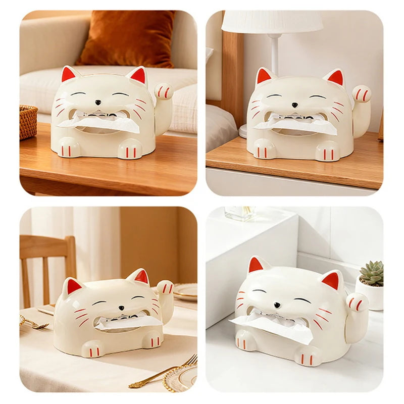 Lucky Cat Tissue Box – Cute Desktop Organizer & Paper Dispenser Tissue Box Holder Axl