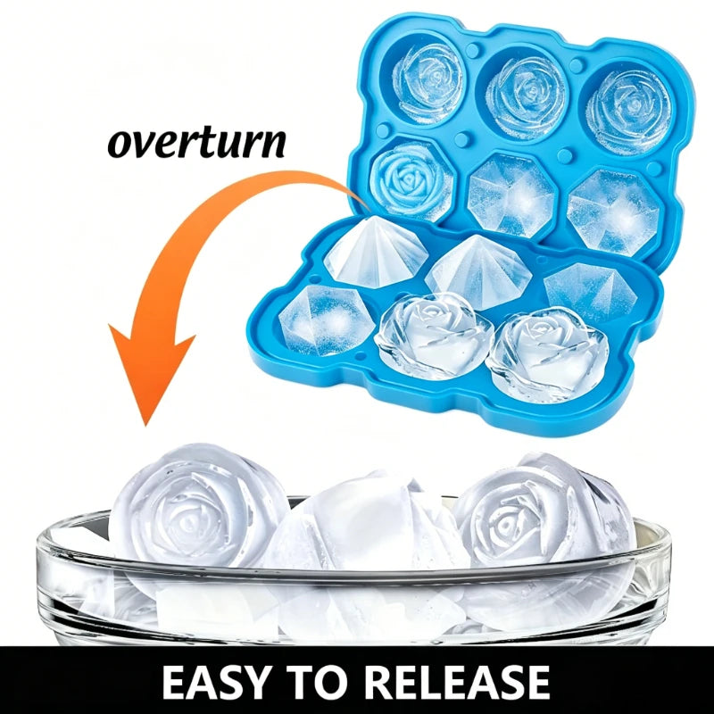 KEMORELA Diamond Rose Silicone Ice Cube Tray Mold | Bar & Home Silicone Ice Cube Tray Axl Blue