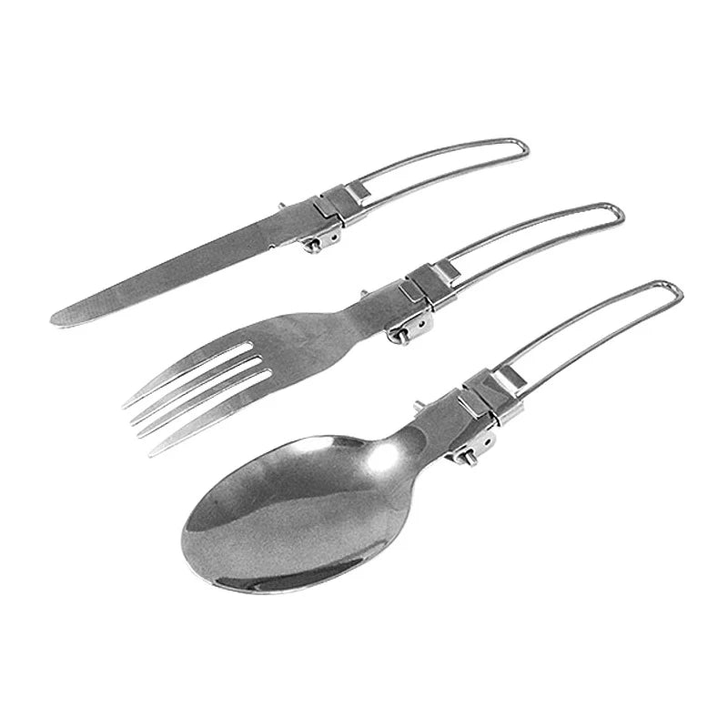 3-in-1 Folding Camping Cutlery Set | Stainless Steel Travel Kit Folding Camping Cutlery Axl