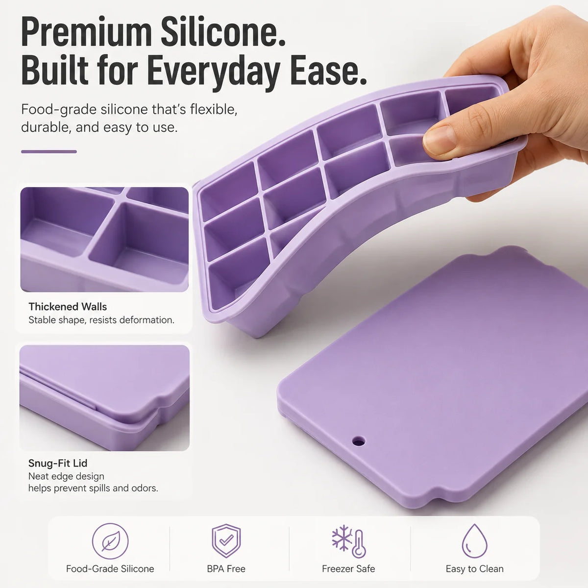 15-Grid Silicone Ice Cube Tray with Lid | Large Square Ice Mold Silicone Ice Cube Tray Axl