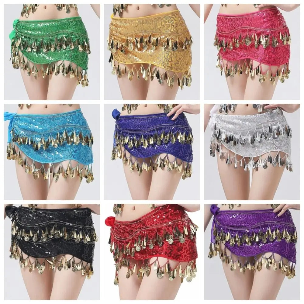 Glitter Sequin Belly Dance Hip Scarf – Rhinestone Waist Belt Belly Dance Belt Axl