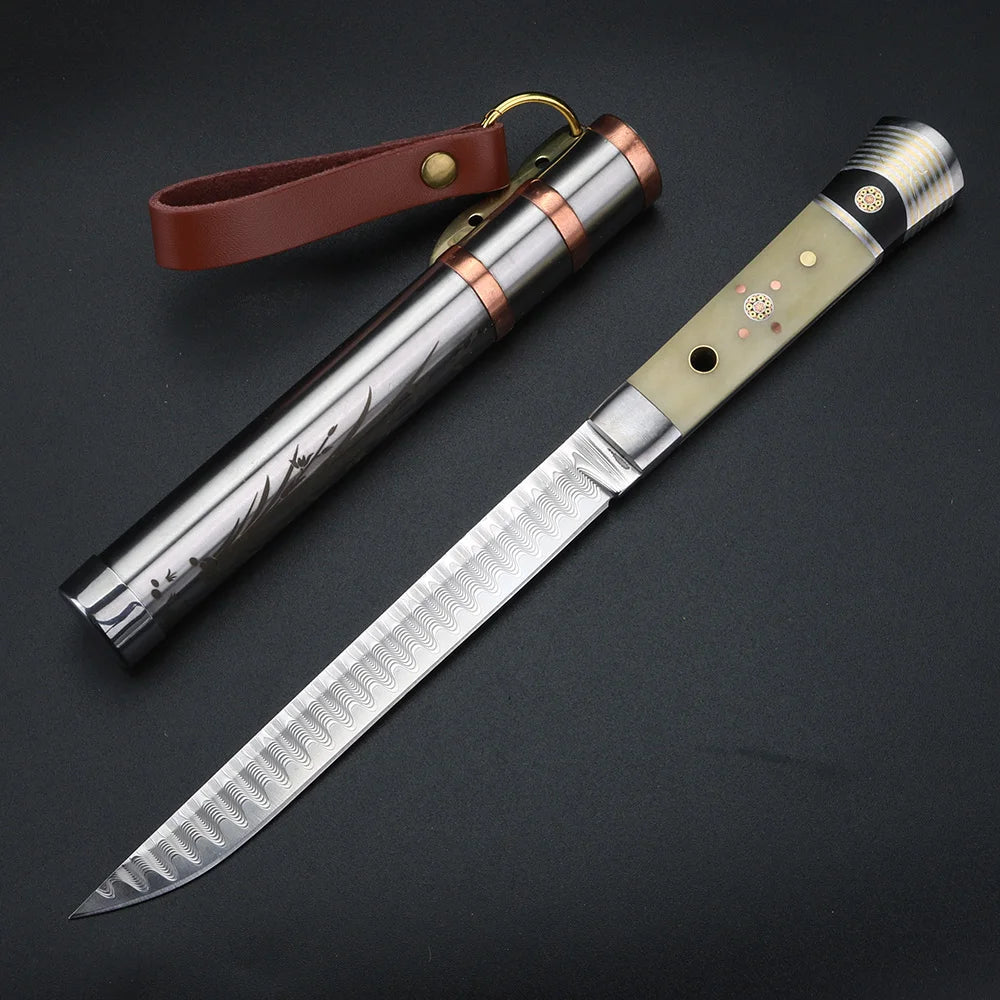 XUAN FENG Damascus Steel Fruit Knife – Wooden Handle & Sheath Damascus Kitchen Knife Axl