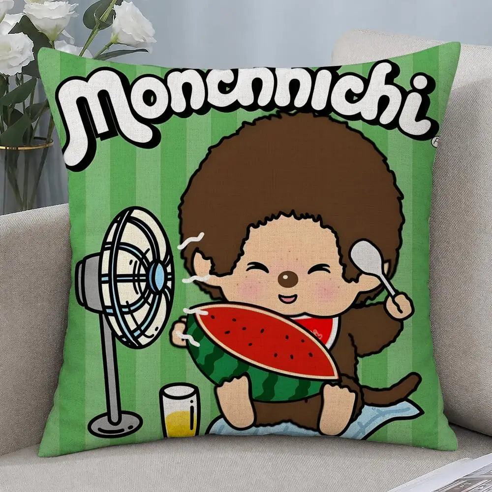Monchhichi Linen Cushion Cover – Breathable Sofa Pillowcase Decorative Cushion Cover Axl White10 60X60cm