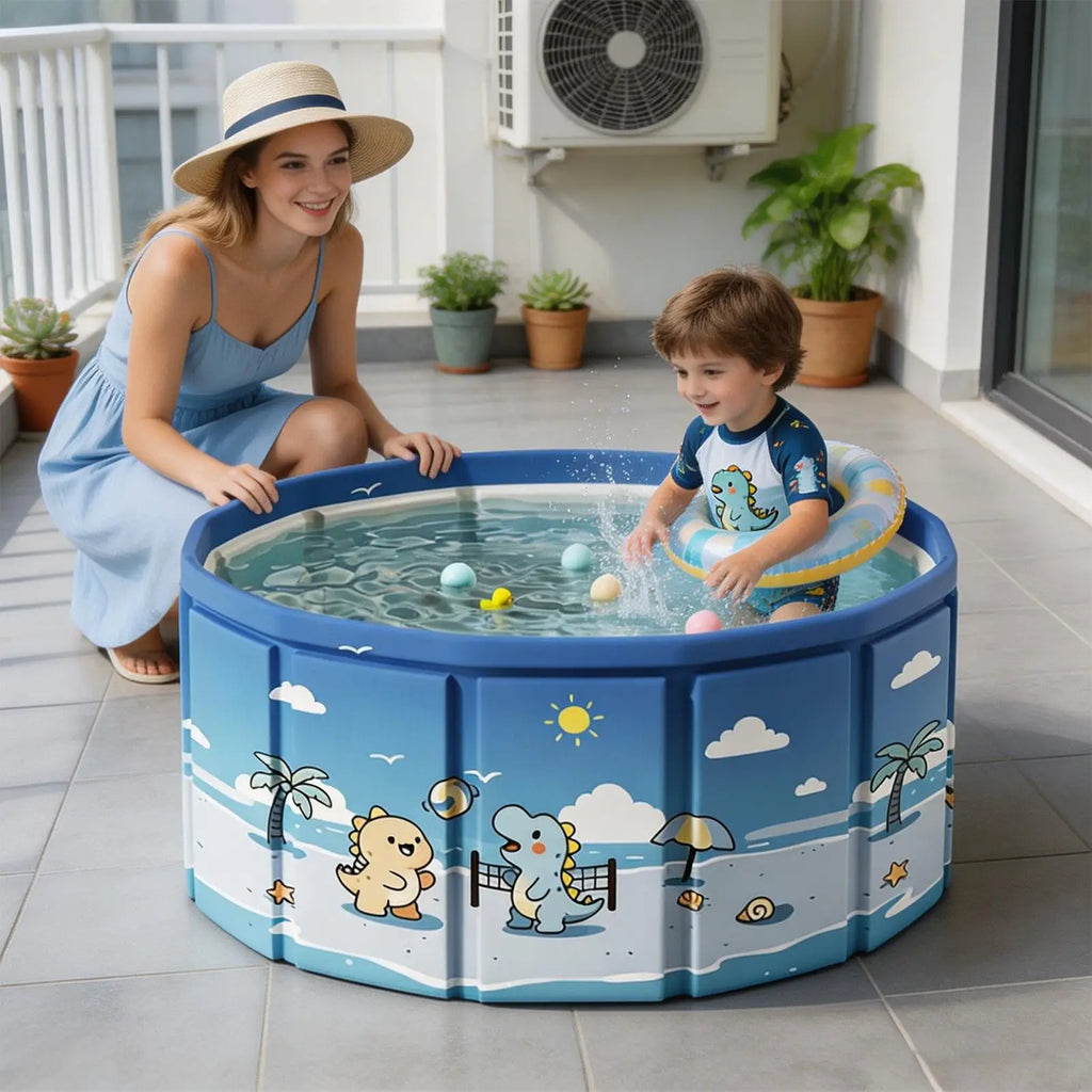 Foldable Pool with Drain Pipe – Non-Inflatable Kids & Dog Pool Foldable Swimming Pool Axl