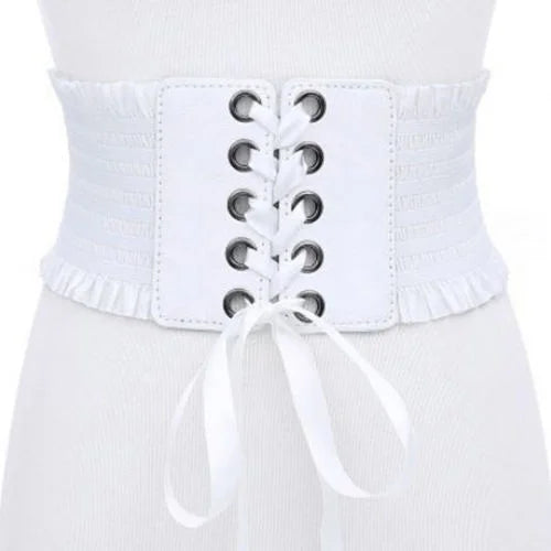 Women's Wide Elastic Corset Belt with Tassels | High Waist Wide Corset Belt Axl white One Size