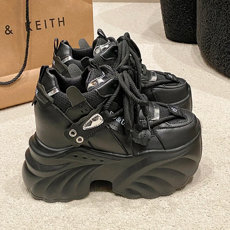 Women's 10CM Platform Chunky Sneakers – Lace-Up Wedge Heels Platform Wedge Sneakers Axl