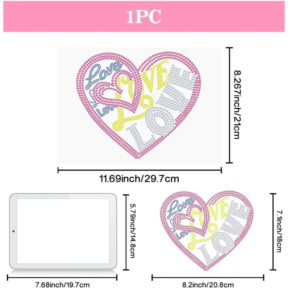 Love Heart Rhinestone Iron-On Patch – Bling Heat Transfer Decal Iron-On Rhinestone Patch Axl