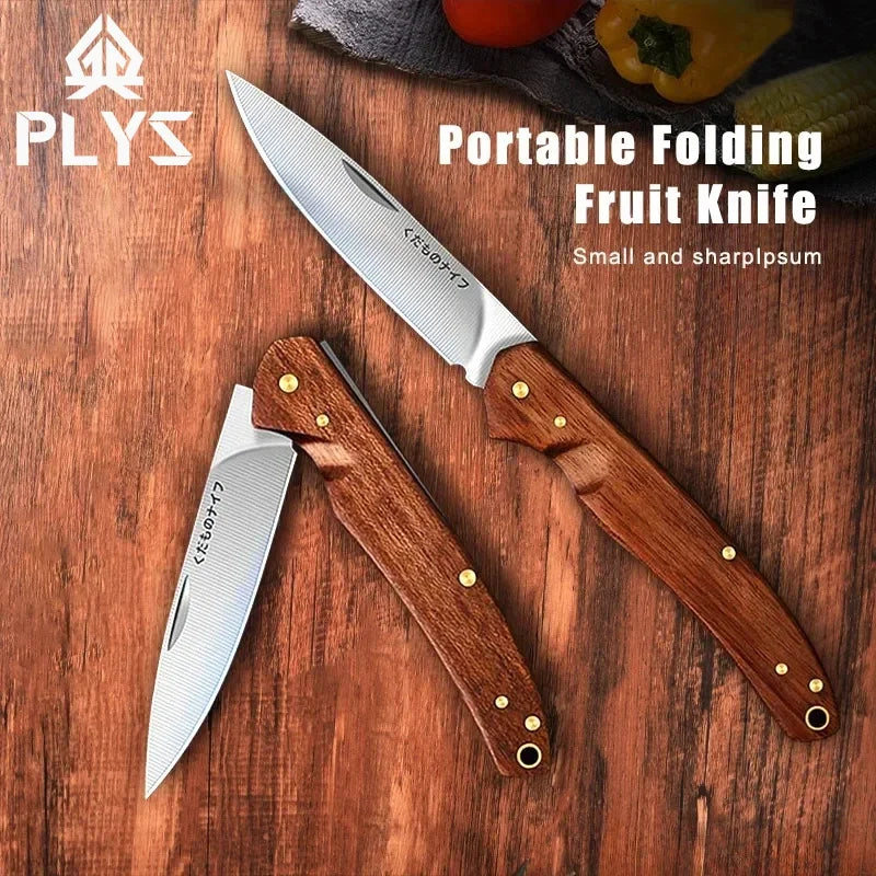 PLYS Folding Fruit Knife – Stainless Steel & Wood Handle Folding Fruit Knife Axl