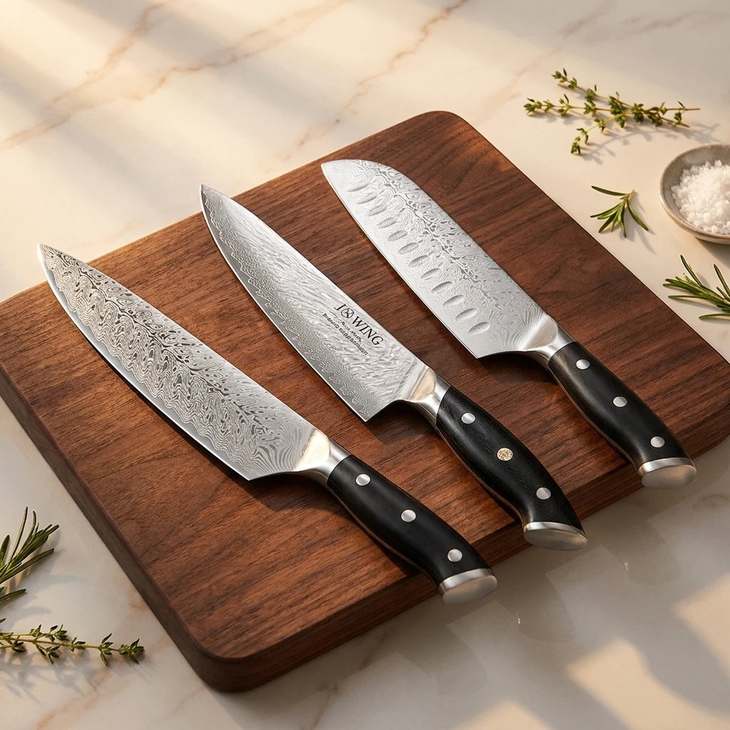 3-Piece Damascus Chef Knife Set – Japanese-Style Kitchen Knives Chef Knife Set Axl