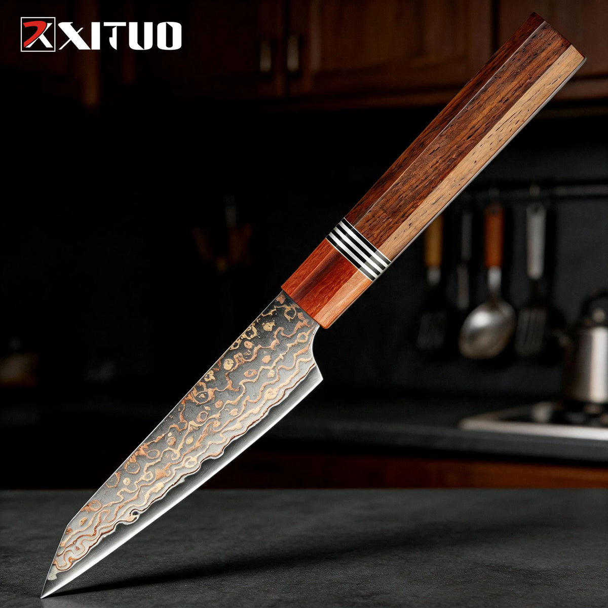 XITUO 7" Damascus Steel Santoku Knife – 33-Layer Hand Forged Damascus Chef Knife Axl Utility Knife