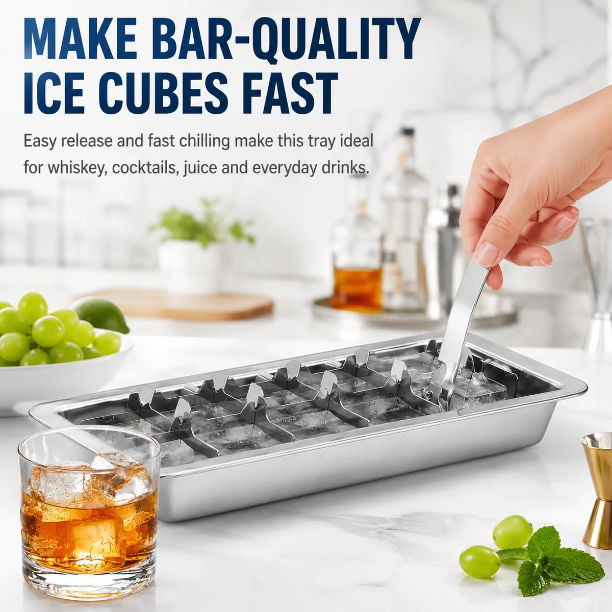 Stainless Steel Ice Cube Tray with Lever Release – 6 & 18 Cavity Ice Cube Tray Axl