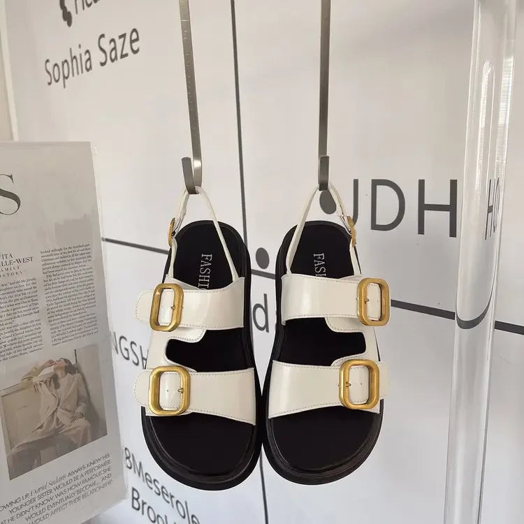 Women's Platform Gladiator Sandals Gold Buckle Roman Slides Platform Sandals Axl beige 02 37