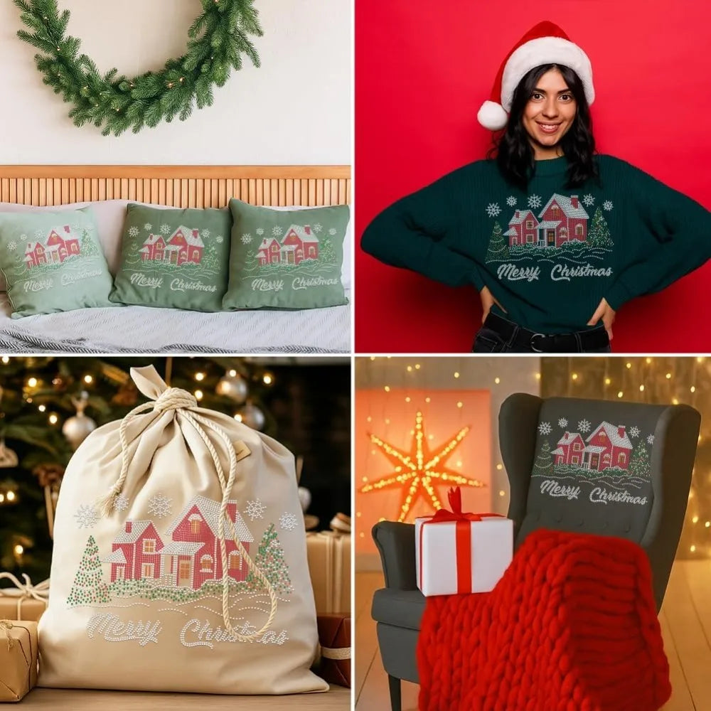 Glass Rhinestone Iron-On Christmas Appliqué Patch 297x210mm Iron-On Appliqué Patch Axl