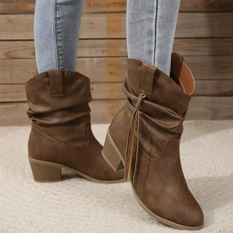 Women's Round Toe Stretch Sock Ankle Boots | Thick Heel Stretch Ankle Boots Axl