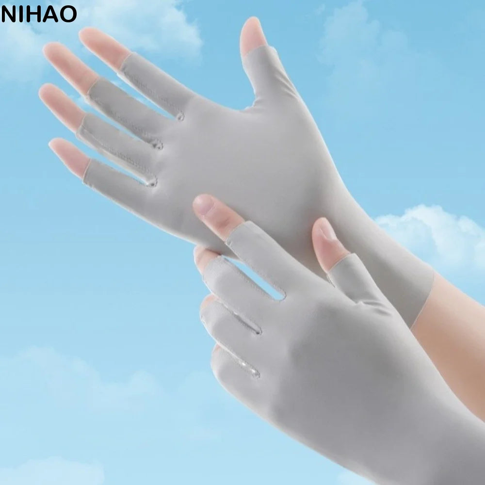UV Ice Silk Fingerless Driving Gloves for Women | Sun Protection Fingerless Sun Gloves Axl