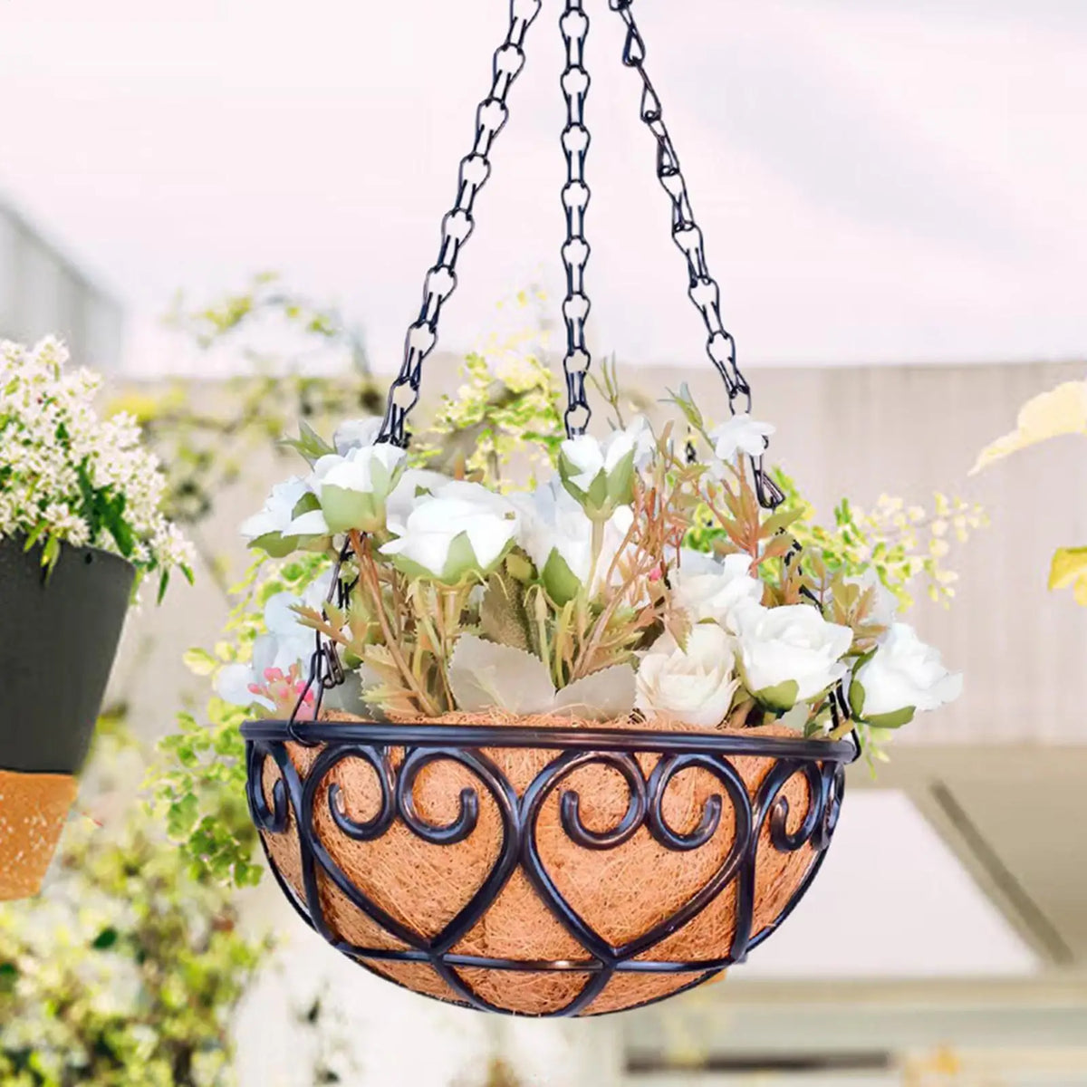 10-Inch Resin Hanging Basket Planter with Chain | Garden Decor Hanging Basket Planter Axl