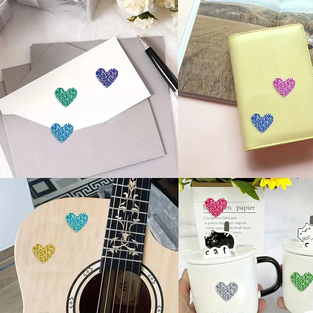 Glitter Heart Stickers Roll – 500 Sparkly Self-Adhesive Hearts Craft Stickers Axl