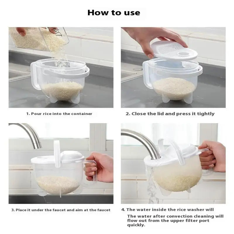 Rice Strainer Bowl with Lid & Handle – Grain & Bean Washer Kitchen Strainer Bowl Axl