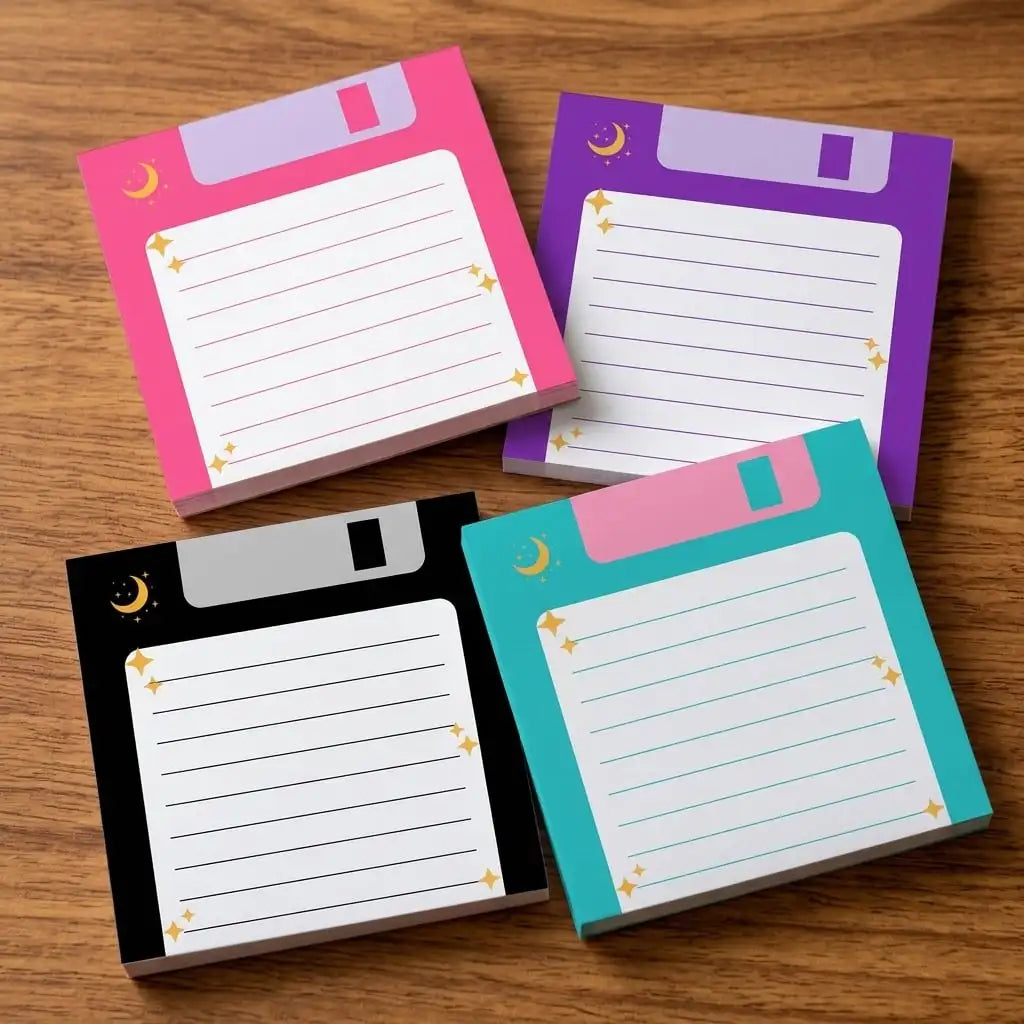Retro Floppy Disk Sticky Notes 4-Pack | Celestial Moon Notepad Sticky Notepad Set Axl Mixed-4pcs