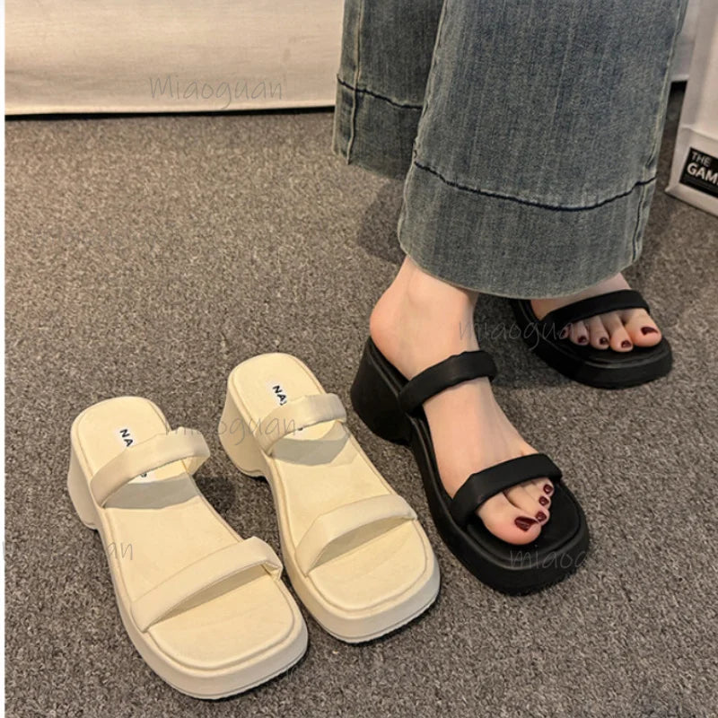 Women's Wedge Slide Slippers – 6.5cm Thick Sole Platform Shoes Wedge Slide Slippers Axl