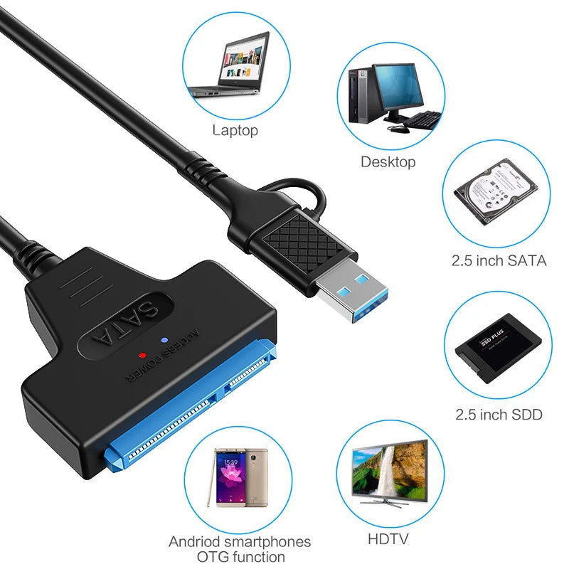 SATA to USB 3.0 Cable Adapter for 2.5" HDD & SSD | UASP HDD SSD Adapter Cable Axl